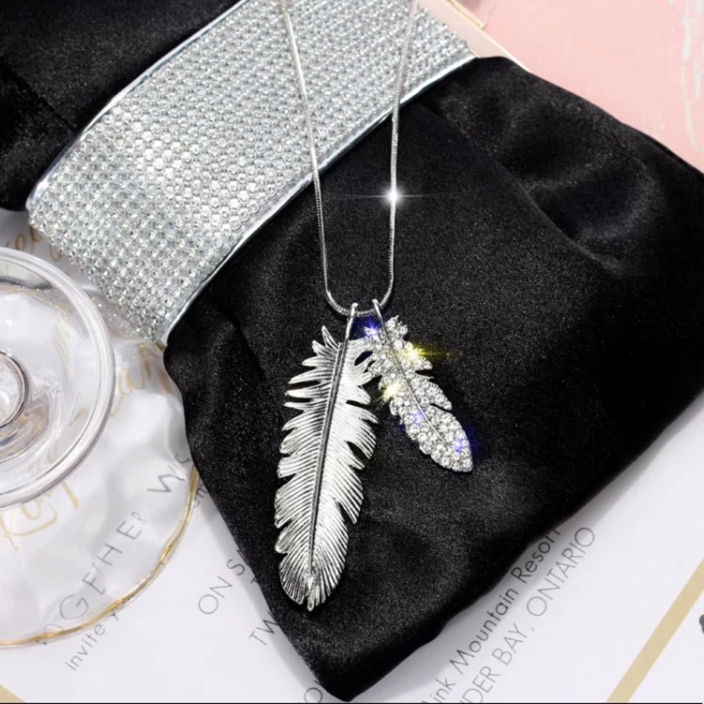 🌟 Silver Long Feather 🪶 Necklace - Picture 4 of 7
